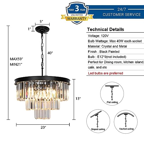 Black Crystal Chandeliers for Dining Room