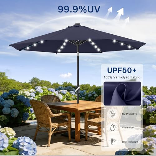 Solar Led Patio Umbrella with 32 Lights 11FT