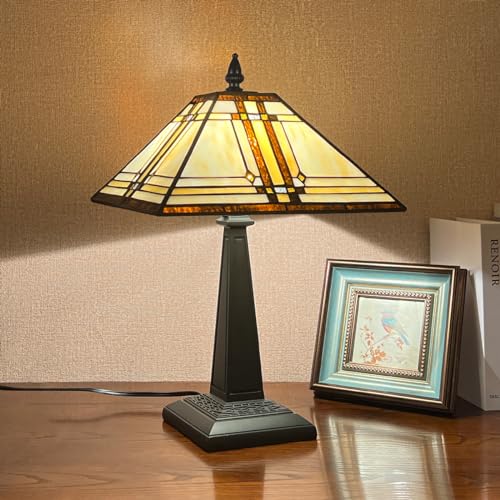 Tiffany Lamp Stained Glass Table Lamp 12x12x19 Inches Cream Color Tiffany Style Desk Reading Lamp Decor for Home Office Bedroom Living Room