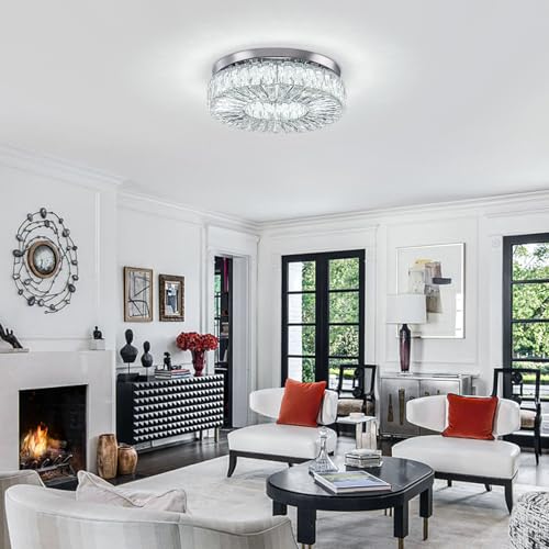 16.5" Crystal Chandelier LED Modern Flush Mount Ceiling Light Fixtures Round Ring Luxury Large Chandelier for Living Room Bedroom Dining Room Entrance