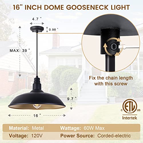 Farmhouse Pendant Light with 16 Inch Dome for Outdoor and Indoor Use
