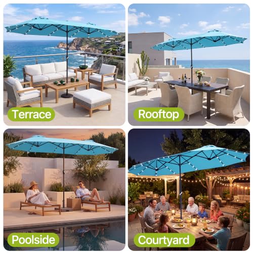REE SOLDIER 13ft Double Sided Patio Umbrella with Solar Lights