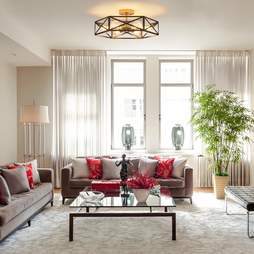 Black and Gold Modern Farmhouse Semi Flush Mount Ceiling Light 19.7 in