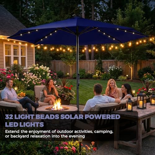 10FT Motorized Patio Umbrella with Solar LED Lights