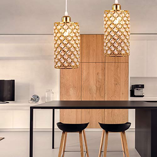 Gold Crystal Pendant Light Adjustable Height E26 E27 Fixture