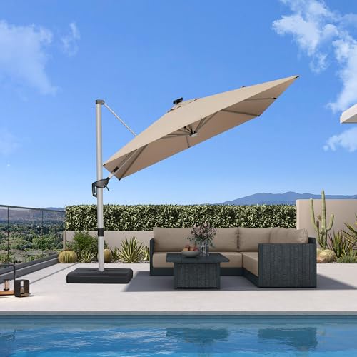 Patio Umbrella with Base Included 10' X 10' Solar Light