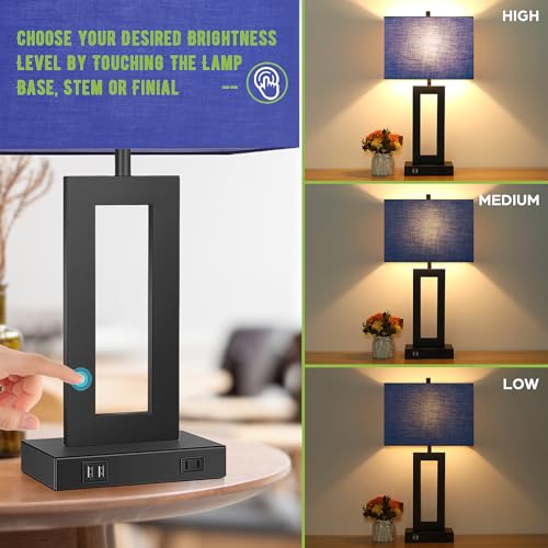 22" Modern Touch Control Table Lamp Set of 2 with 2 USB Ports (2 Count)