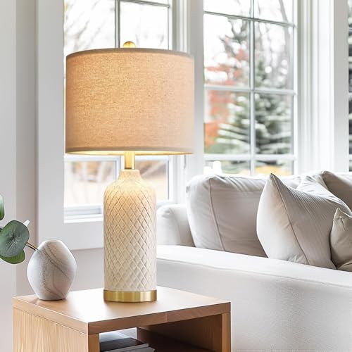 24.25" Table Lamps Set of 2 Modern White Ceramic Lamps Living Room Bedroom (2 Count)