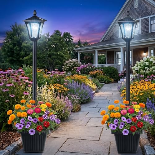 76" Solar Lamp Post Lights with Planter