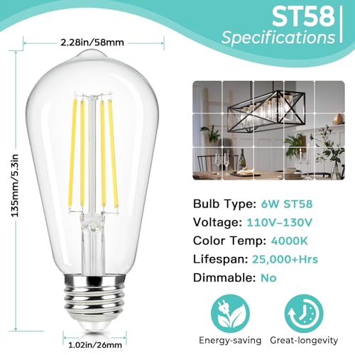 Vintage LED Edison Bulbs 60 Watt Equivalent (4 Count)
