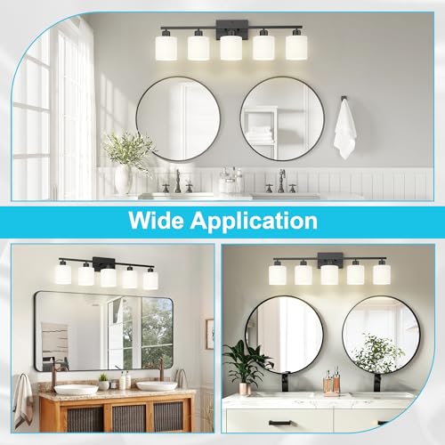 Bathroom Black Lighting Fixtures Over Mirror