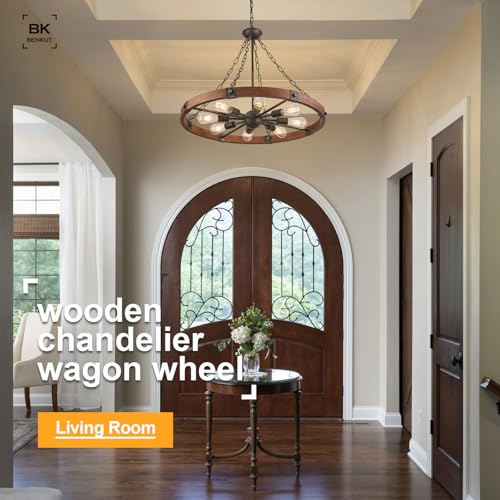 Farmhouse Wagon Wheel Chandelier 31.5" Walnut Rustic Chandeliers 8