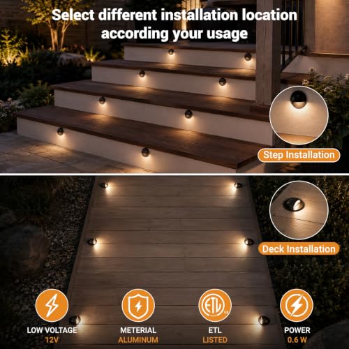 12Pack Low Voltage LED Recessed Deck Lights Kit Outdoor Landscape Lighting (12 Count)