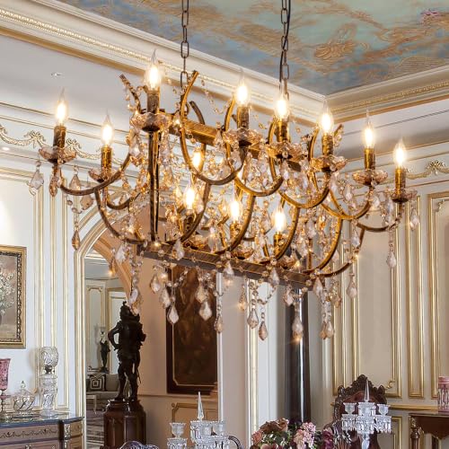 15 Lights Crystal Chandeliers Farmhouse Dining Room Light Fixtures