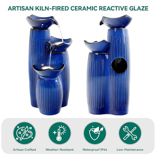 30" H Ceramic Outdoor Water Fountain with Lights