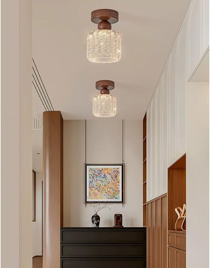 Hallway Flush Mount Fixtures Modern Semi-Flush Mount Ceiling Light with Resin Lampshade Wabi Sabi Art Lantern Entryway Warm White Fixtures for Master Bedroom, Dining, Living, Farmhouse