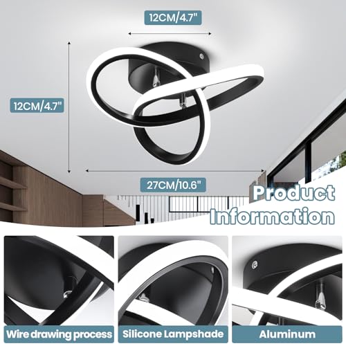 Black Modern Ceiling Light Fixtures 6000K Semi Flush Mount Ceiling Lights Hallway Light Fixtures