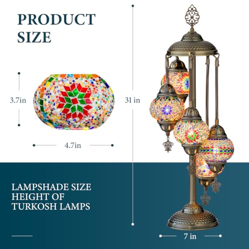 31" Turkish Mosaic Lamp Handmade 5 Globes Moroccan Table Lamp