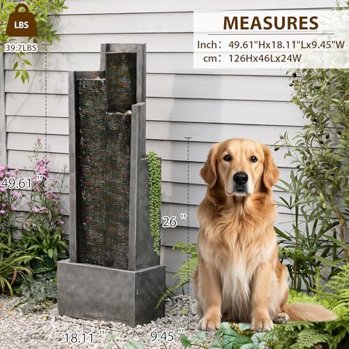 49.6H Modern Outdoor Water Fountain with LED Light Garden