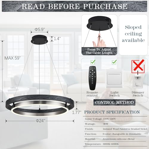 LED Ring Chandelier Dimmable Black Brushed Nickel Chandeliers