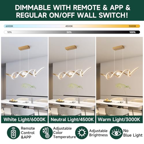 LED Modern Chandelier 39inch Dimmable Kitchen Island Pendant Lights