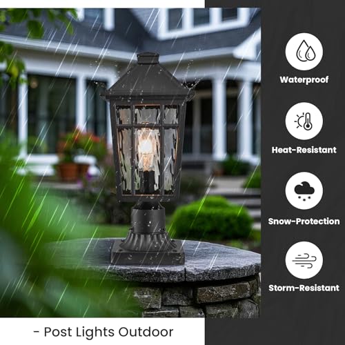Lamp Post Outdoor Lighting 16.5 Inch Black Outdoor Post Lights Waterproof Aluminum Pole Lantern for Garden Patio Pathway E26 Socket