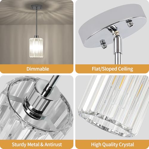 3 Pack Chrome Crystal Pendant Lights Modern Kitchen Lighting Fixtures (3 Count)