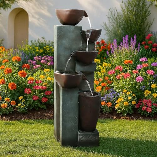 39.7" Tall Outdoor Water Fountain and Waterfalls
