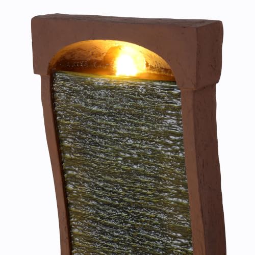 38.5" Indoor Outdoor Modern Curved Faux Slate Waterfall Fountain with LED Lights