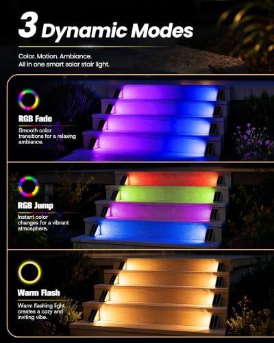 Solar Step Lights Outdoor Waterproof with Remote 6 Pack (6 Count)