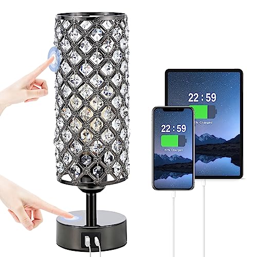 Black Crystal Touch Lamp with USB