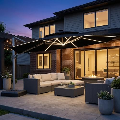Cantilever Umbrella 13ft Solar LED Light Double Top