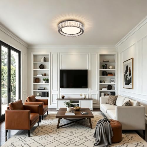 15 Inch LED Dimmable Crystal Flush Mount Ceiling Light Fixture