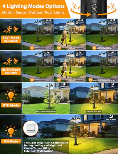 360° Motion Sensor Outdoor Post Lights with GFCI Outlet
