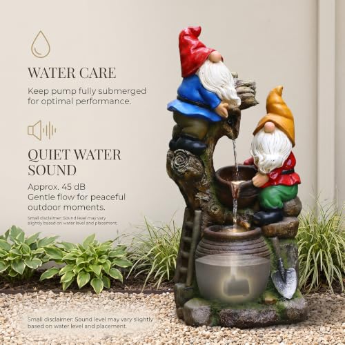 27H Gnome Outdoor Water Fountain with 3