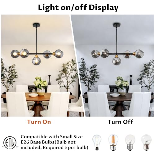 Black and Gold Linear Chandelier 5 Lights Sputnik Pendant Light 36.6 Inch