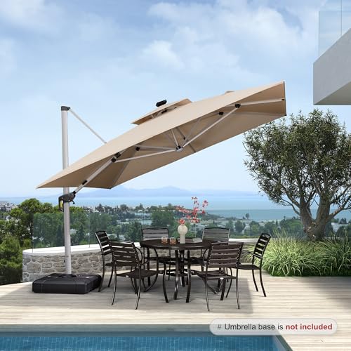 Cantilever Umbrella 11'X11' Double Top Solar LED Light