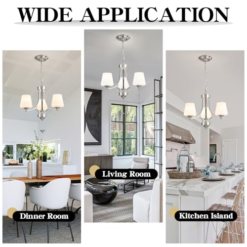 Brushed Nickel Dining Room Light Modern Sliver Chandelier with Frosted Glass