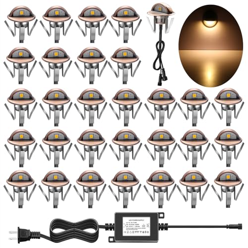 LED Stair Light Low Voltage Waterproof IP65 Outdoor F1.38 Wood Recessed LED Deck Lighting Yard Garden Patio Step Landscape Pathway Decor Lamp (30 Count)