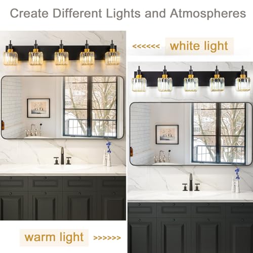 Modern Crystal Bathroom Vanity Light Black Gold 5