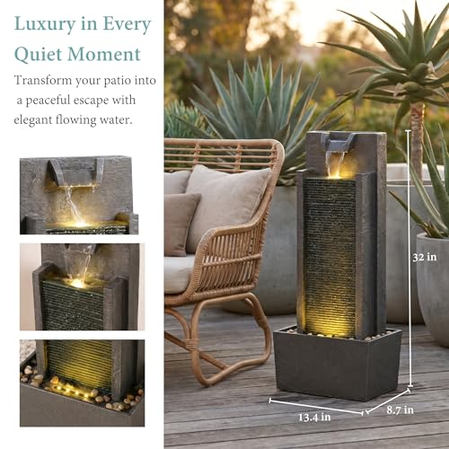 32 Inch Modern Straight Panel Water Fountain with LED Light