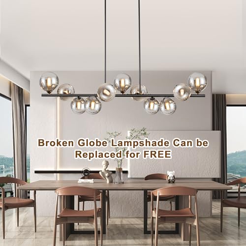 Linear Chandeliers for Dining Room 51.2" Large Sputnik Chandelier Pendant Lights Kitchen Island 11 Lights Dining Room Light Fixture Sputnik Modern Linear Globe Chandelier Black for Farmhouse Kitchen
