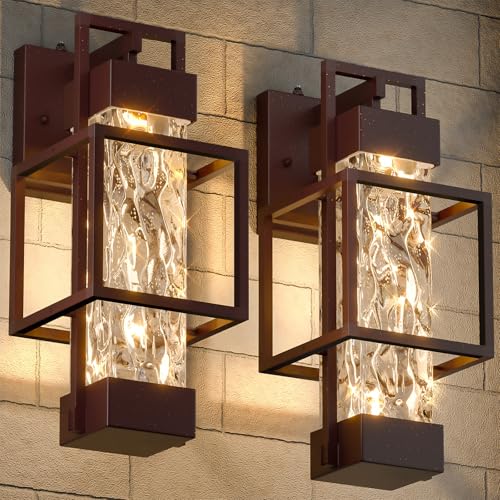 Oil Rubbed Bronze Dusk to Dawn Outdoor Porch Light Fixtures Wall Mount 14'' Dimmable Exterior Lighting for Outside Waterproof Wall Lantern Lamps Sconce Coach Lights for House Garage (2 Count)
