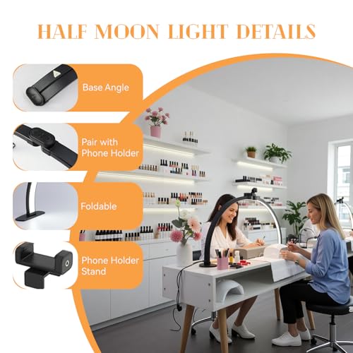 Foldable Large Half Moon LED Light for Table Nail Desk with Phone Stand