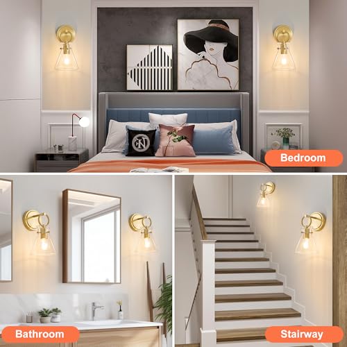 Gold Wall Sconces Set of 2 Vanity Light Fixture for Bathroom