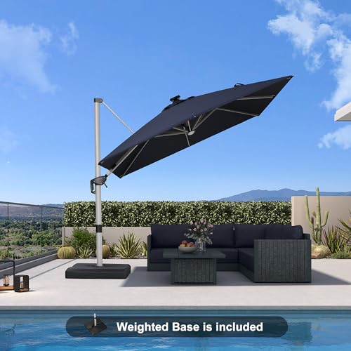 Patio Umbrella with Base 9' X 9' Solar LED Light