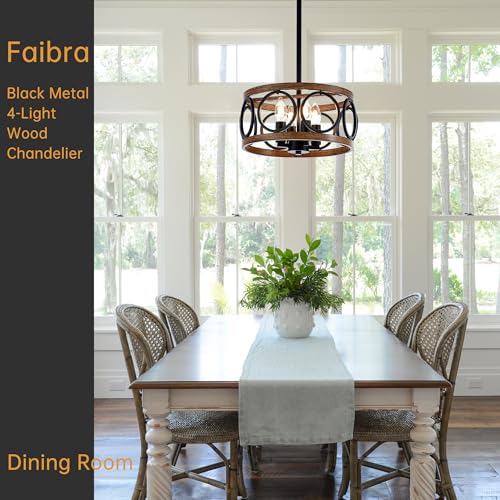 12.6" 4 Light Black Farmhouse Drum Pendant Light for Dining Room