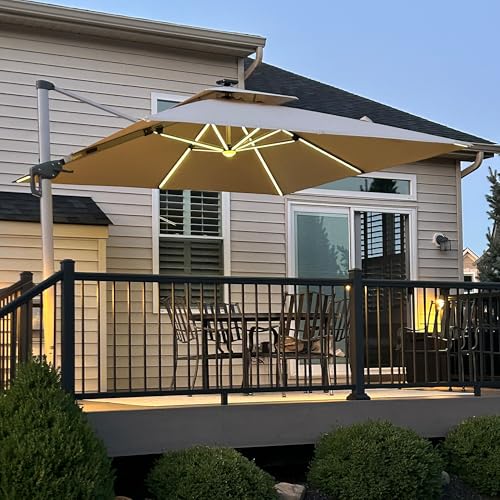 Patio Umbrella with Base 11'X11' Double Top LED Light