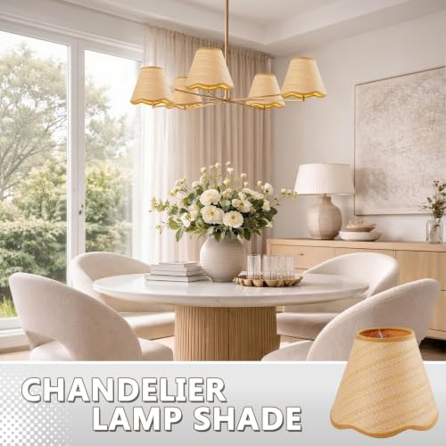 6 Pack Clip on Rattan Chandelier Lamp Shades