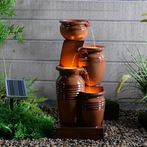 28.7" 4 Tier Cascading Bowl Solar Powered Water Fountain for Outdoor Living Spaces